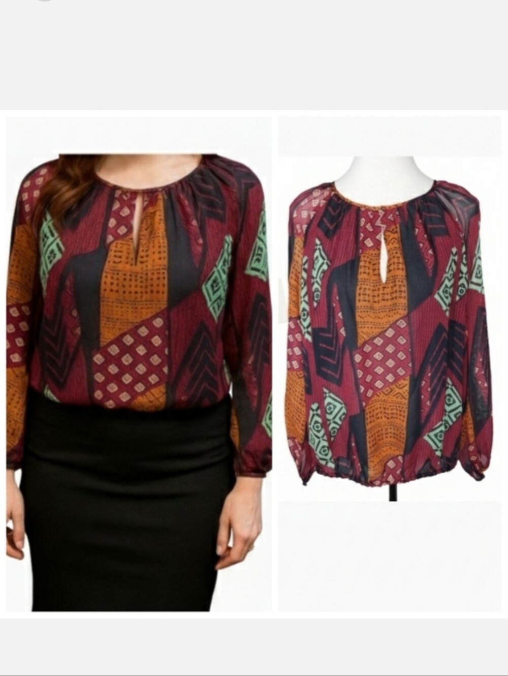 Diane von Furstenberg colorful silk Long Sleeve blouse women's size large